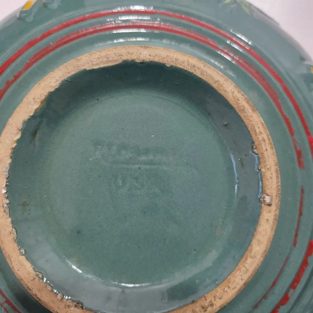 1940s Red Wing Pottery Dancing Peasants Green Art Pottery‎ Serving Bowl